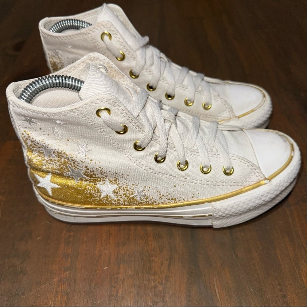 Converse All Star Vintage White/Gold Youth Size 3 US Sparkle Shimmer Skate Shoes